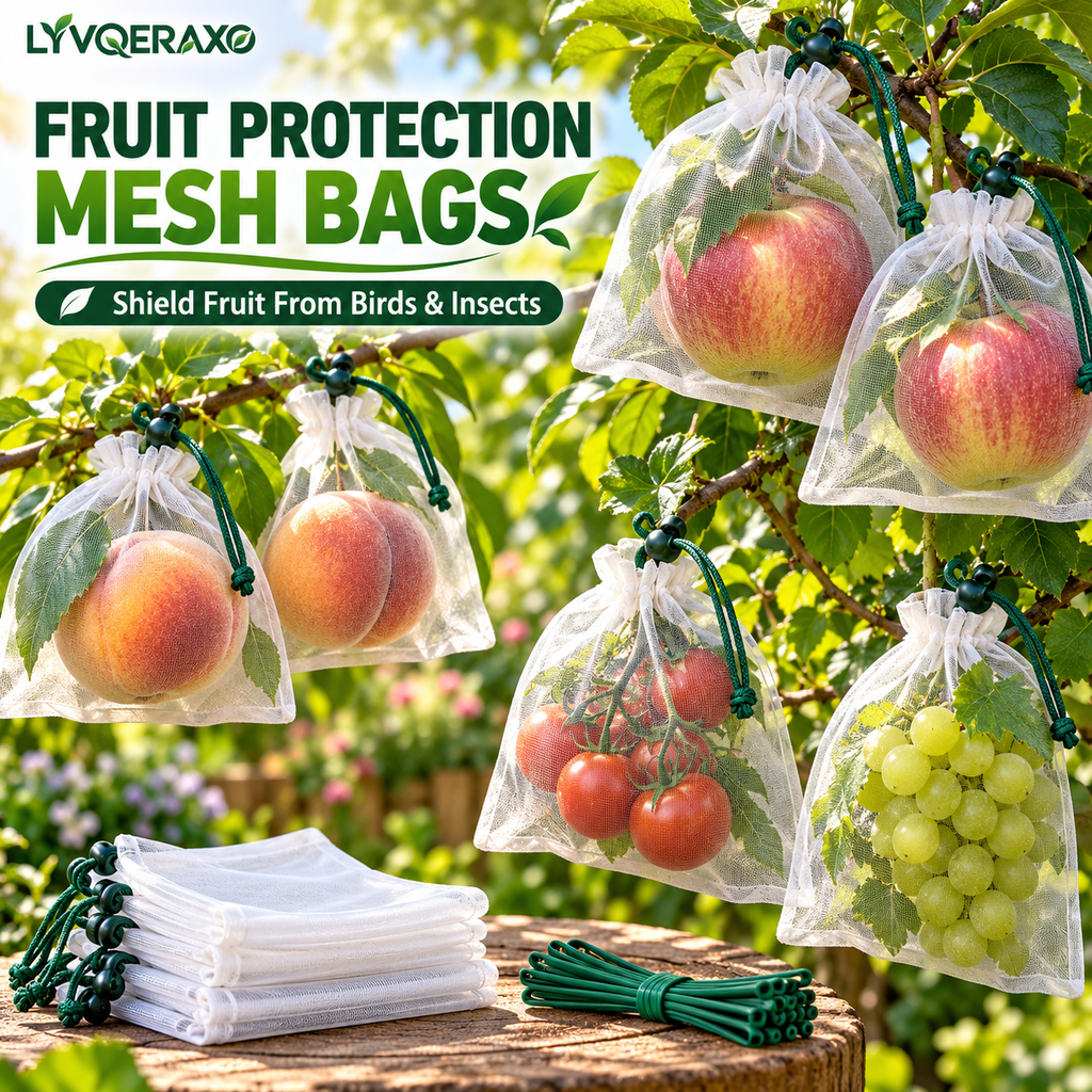 Fruit Protection Mesh Bags with Drawstrings for Apples, Peaches, Grapes, Tomatoes & Garden Harvests
