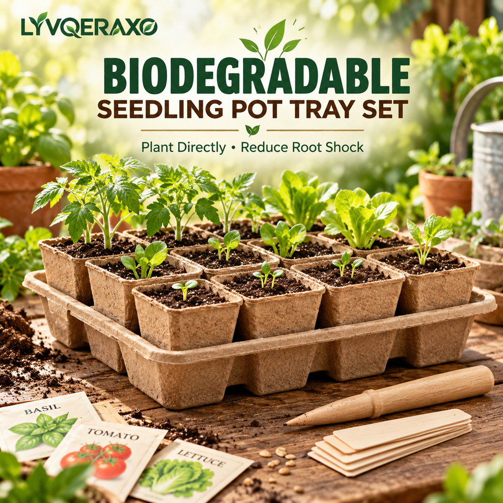 Biodegradable Seedling Pots with Planting Tray – Fiber Seed Starter Pots for Vegetables, Herbs, Flowers & Easy Transplanting