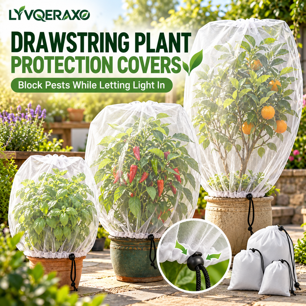 Drawstring Plant Protection Covers with Breathable Mesh Fabric for Potted Plants, Shrubs, Patio Trees and Vegetables