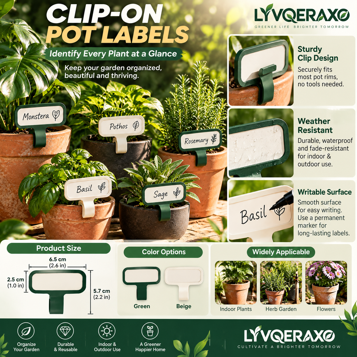 Clip-On Plant Pot Labels for Indoor Plants, Herbs, Seedlings & Nursery Pots