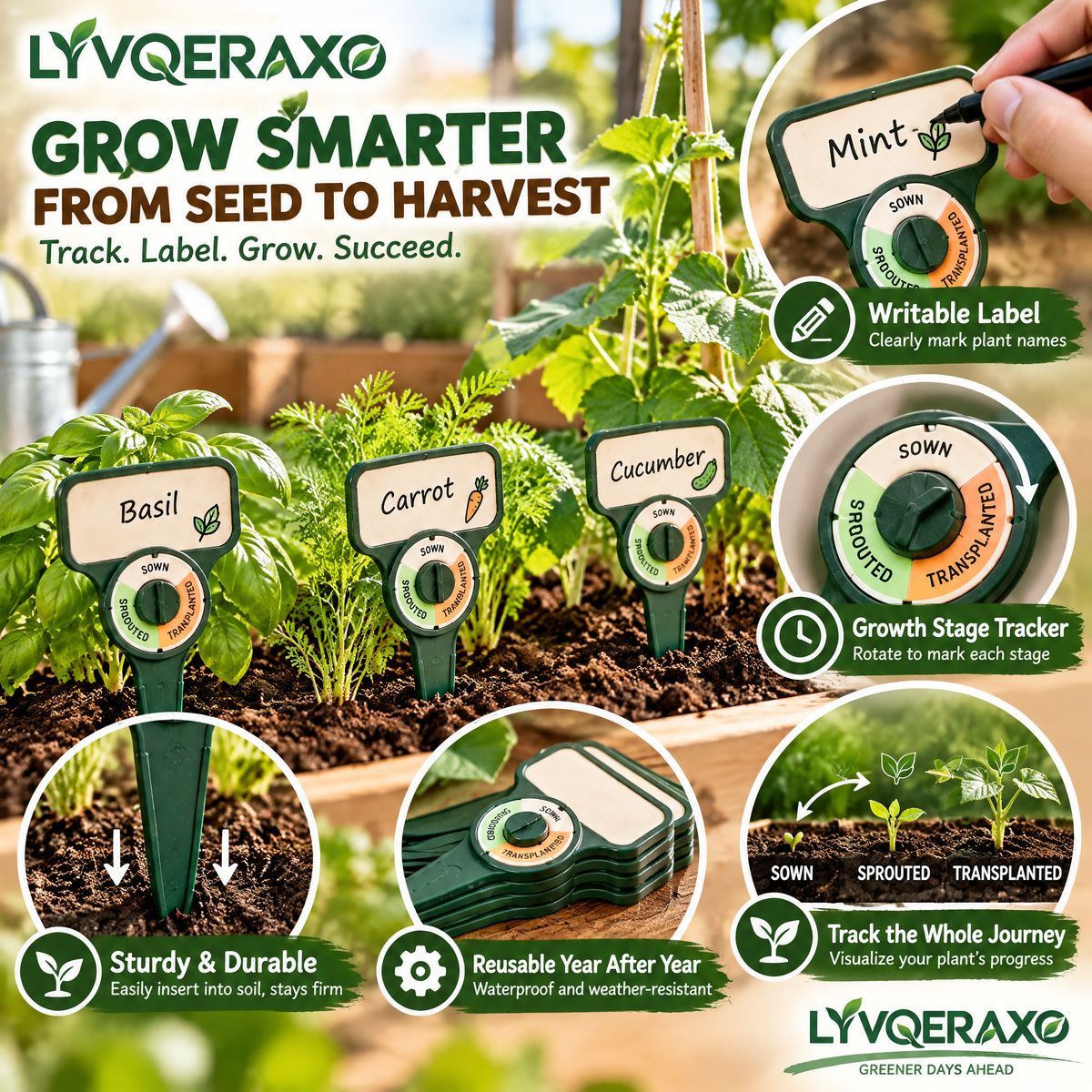 Rotating Growth Tracker Plant Markers for Seed Starting, Seedlings & Transplanting