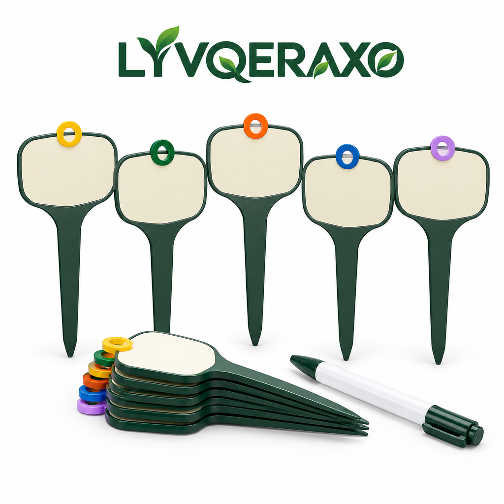 Reusable Garden Plant Markers Set with Color-Coded Rings & Marker Pen for Herbs, Vegetables & Seedlings