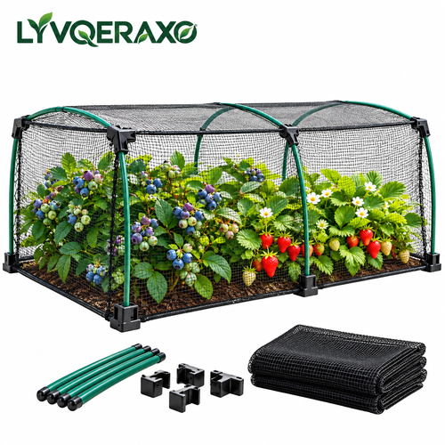 Berry Cage Netting Set with Modular Support Frame, Fine Mesh Cover & Connectors for Strawberries, Blueberries and Raised Beds