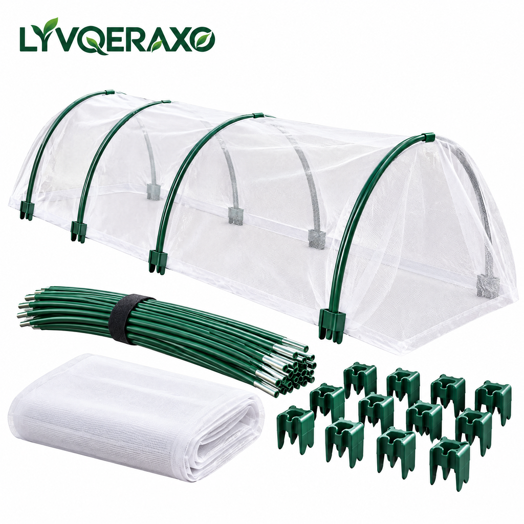 Mini Hoop Insect Barrier Kit with Garden Hoops, Fine Mesh Netting & Clip Connectors for Raised Beds, Seedlings and Vegetables