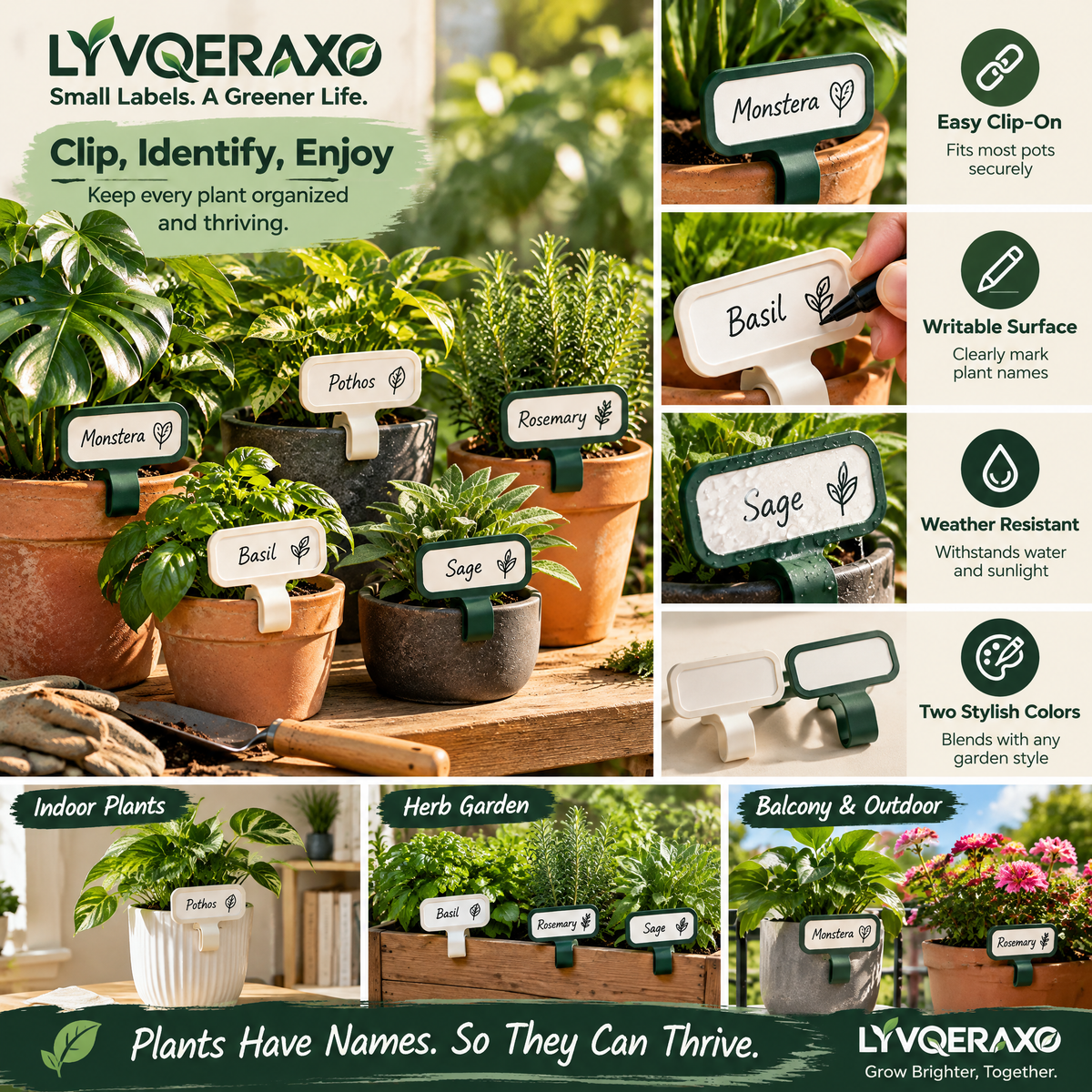 Clip-On Plant Pot Labels for Indoor Plants, Herbs, Seedlings & Nursery Pots