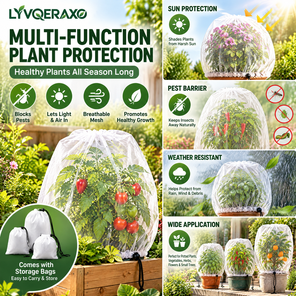 Drawstring Plant Protection Covers with Breathable Mesh Fabric for Potted Plants, Shrubs, Patio Trees and Vegetables