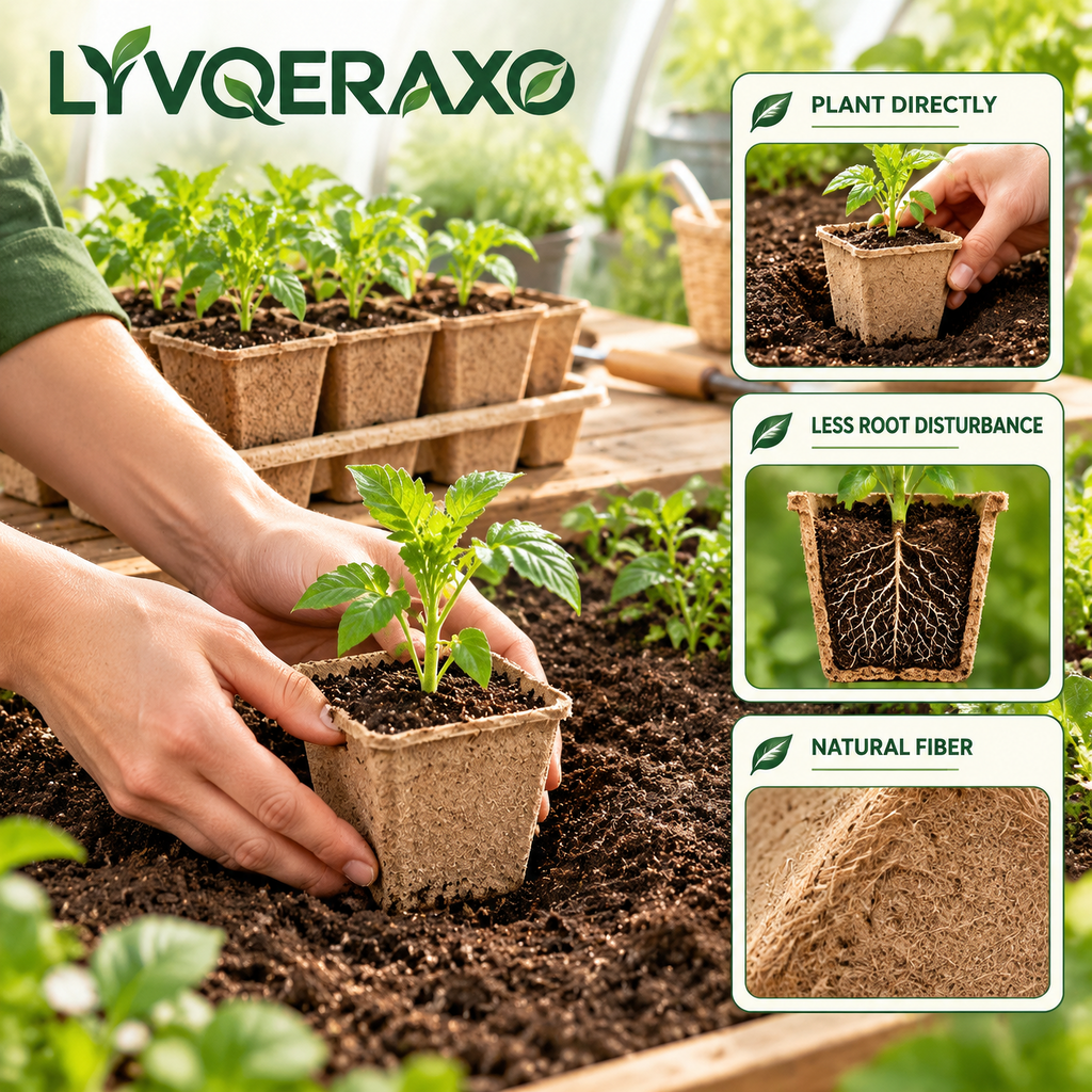 Biodegradable Seedling Pots with Planting Tray – Fiber Seed Starter Pots for Vegetables, Herbs, Flowers & Easy Transplanting
