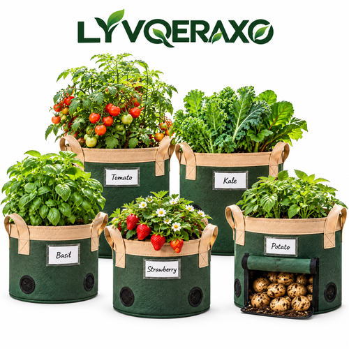 Breathable Fabric Grow Bags with Reinforced Handles & Harvest Flap for Potatoes, Tomatoes, Vegetables and Herbs