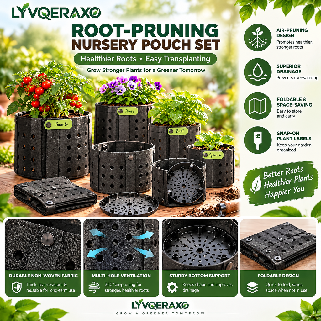 Air-Pruning Nursery Pots with Perforated Sides, Removable Base & Clip-On Plant Labels for Seedlings and Transplanting