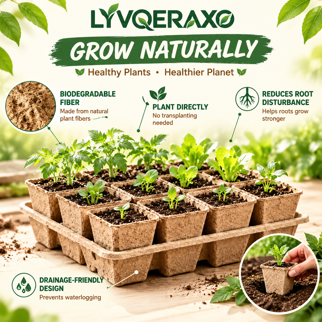 Biodegradable Seedling Pots with Planting Tray – Fiber Seed Starter Pots for Vegetables, Herbs, Flowers & Easy Transplanting